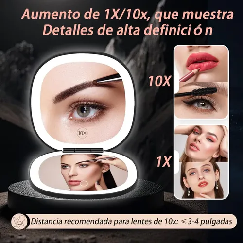 Espejo De Bolsillo Recargable Con Luz Led 1x/10x