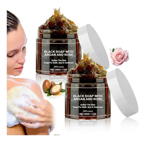 Jabón Negro Con Argán Y Rosa, Exfoliante Corporal Marroquí,