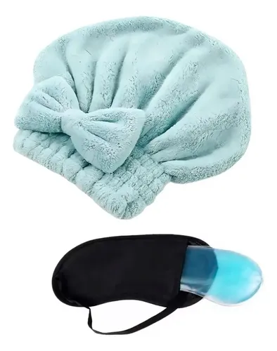 Turbante Gorro Toalla Cabello Microfibra Y Antifaz Doble Gel