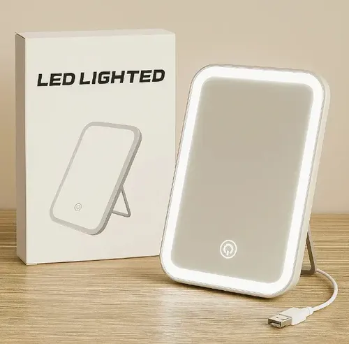 Espejo Maquillaje Luz Led Usb Recargable Giratorio Aumento