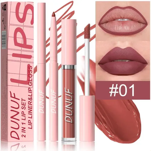 Set De Lápiz Labial Líquido Mate Y Lápiz De Contorno 2 En 1: