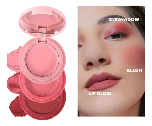 Paleta 3 En 1 Plegable Rubor Sombras Labial Crema