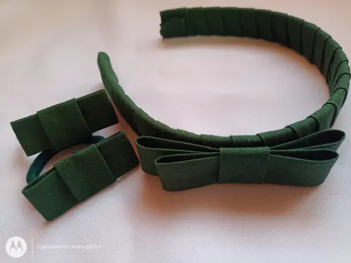 Accesorios Para El Pelo Escolar Moda Combo Vincha + Gomitas Color Verde Oscuro