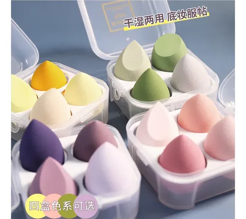 Set 4 Esponjas Blender Para Maquillaje Con Estuche