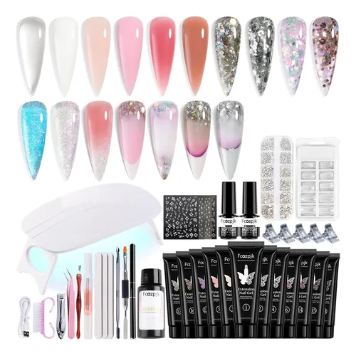 Kit Gel Uñas 12 Colores Nude Glitter Uv Base Top Coat