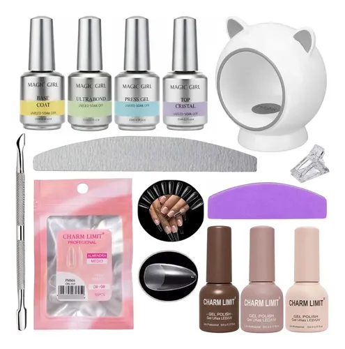 Kit Para Uñas Soft Gel Tips Press On Completo Cabina Regalo
