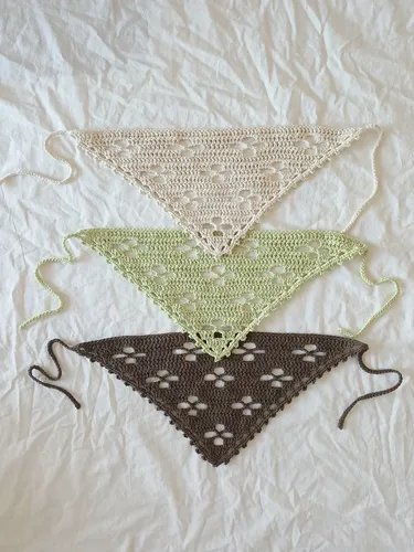 Bandana Pistacho Tejida Crochet Flor Pañuelo Algodón