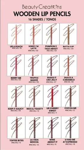 Set Delineadores De Labios Madera Beauty Creations 12 Tonos Color Rosa