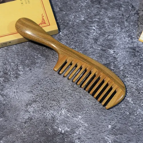 Peine De Madera Diente Ancho C Mango Desenredante Anti Frizz