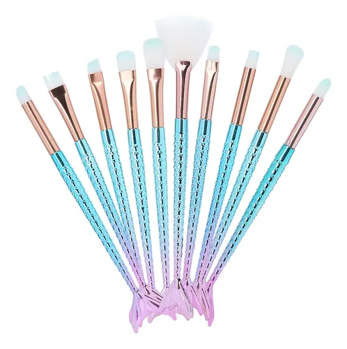 Set 10 Brochas Maquillaje Cerdas Suaves Colorete Sombras ^