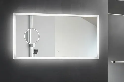 Espejo Tionesta 100×50 Cm Led Desempañador Reloj Aumento Gris