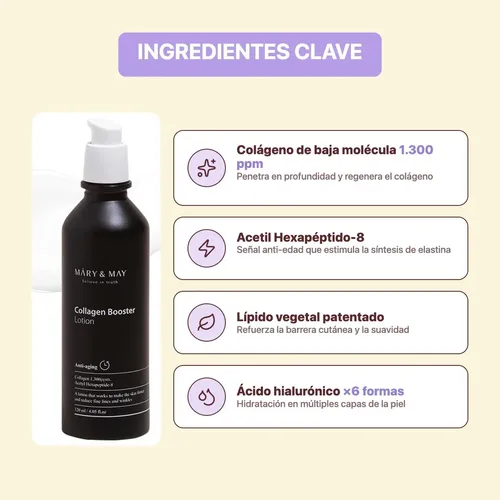 Loción Mary & May Collagen Booster para el Rostro con Colágeno y Péptidos, 120 mL