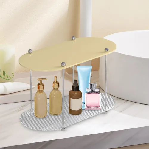 Organizador De Maquillaje Para Baño De 2 Niveles, Color Beig