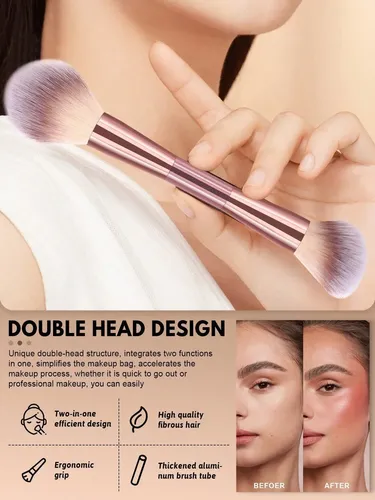 W Pset 7 Brochas Maquillaje Doble Punta Color Rosa