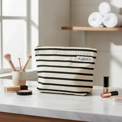 Hh Cosmetiquera Bolso Maquillaje Lapicera Rayas Negras 26 Pp