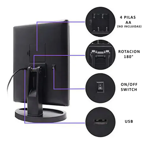 Espejo Tríptico Beauty24 Maquillaje Rectangular con Luz LED Aumento Negro