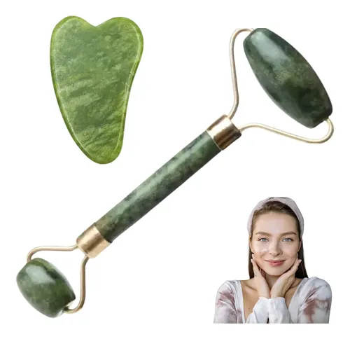 Masajeador Rodillo Cuarzo Verde Natural Contorno Ojos Piel
