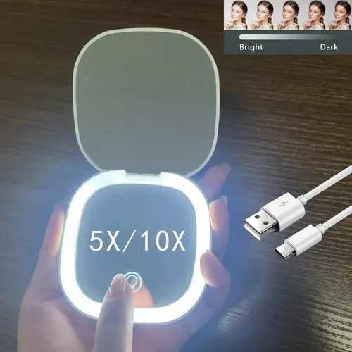 Espejo De Cartera Con Luz Led Aumento 5x Y 1x 5x Magnifier(pink)