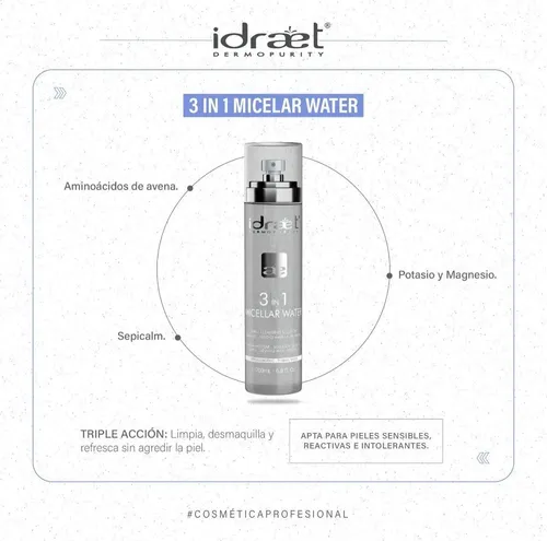 Idraet Agua Micelar Limpiador Facial Profundo 3 En 1