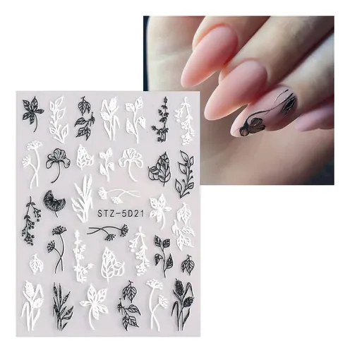 Pegatinas De Uñas De Arte Floral Grabadas En 3d, 5d, 4 Hojas
