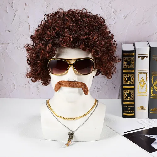 Kit Disco Party: Peluca, Bigote, Collar, Gafas De Sol