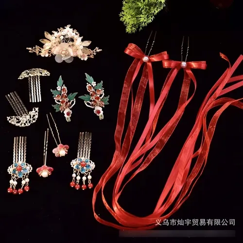 Juego De Accesorios Para El Cabello Rojo Con Flecos