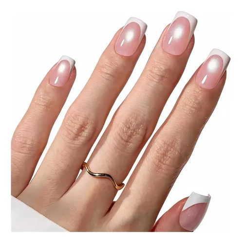 Uñas Postizas Beetles French Cat Eye Short Squoval 32 Pcs
