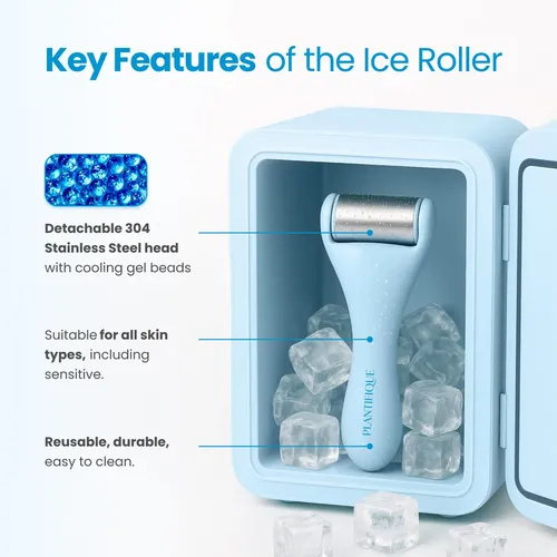 Set Facial De Rodillo De Hielo Y Gua Sha Plantifique Acero I