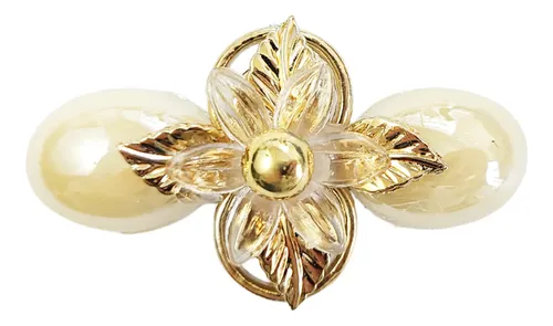 Broche Cabello Flor Dorada Y Pétalos Perlado | Bag X 12