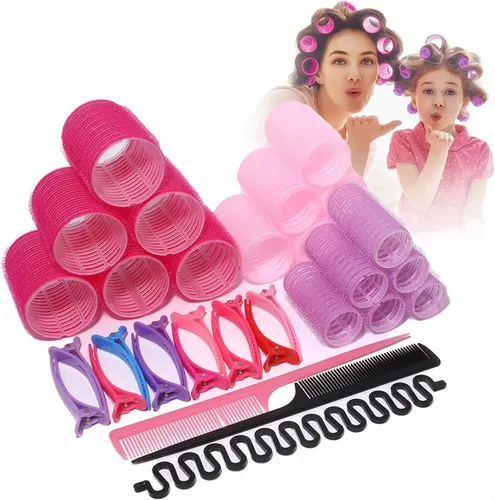 Tubos Para Rizado Cabello 33pcs Sin Calor Rosa03