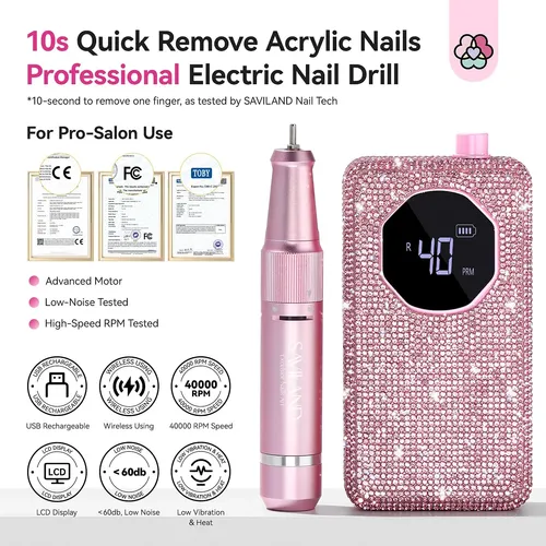 Nail Drill Saviland Professional 40000 Rpm Rechargeable 4000