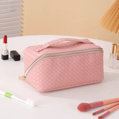 Bolsa De Almacenamiento De Cosméticos Tejida De Cuero Pu De