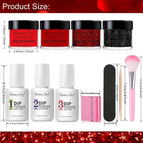Kit De Polvo Dip Honey Joy 4 Colores Rojo Brillante