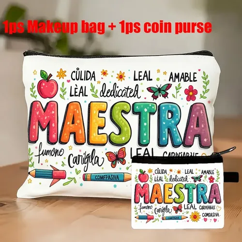 Set De 2 Bolsas Para Maquillaje Y Monedero Con Diseño