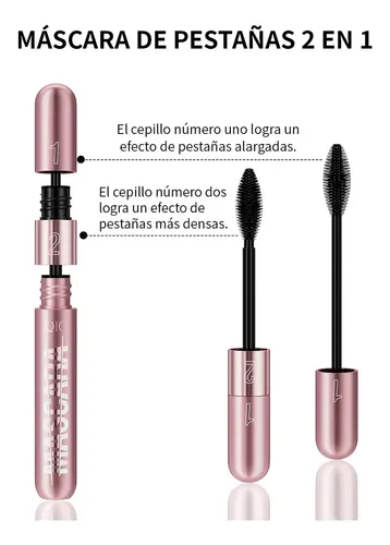 Mascara De Pestañas Rimel 2 En 1 Waterproof Volumen Y Largo