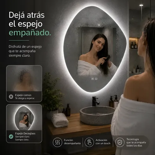 Espejo Luz Led Desempañante Touch Tactil Irregular 60 X 80