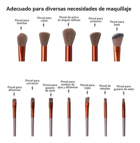Set 13 Brochas De Maquillaje Profesional Con Estuc Marrón