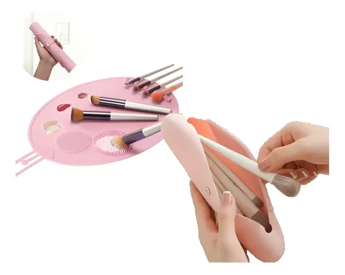 Porta Brochas De Maquillaje + Mat Organizador Makeup Color Gris