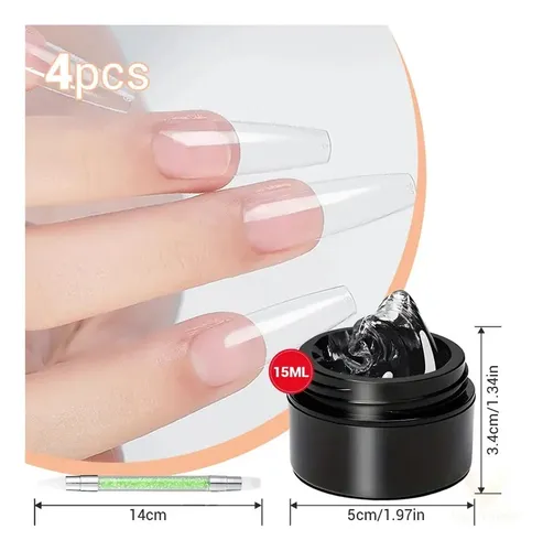 Kit 4pzs Polygel Sólido Para Diseño Uñas Extensión 15ml