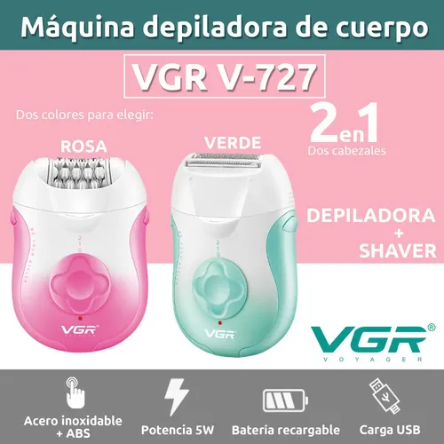 Depiladora Eléctrica Mujer Facial Corporal 2 en 1 VGR V-727 Color Blanco y Rosa