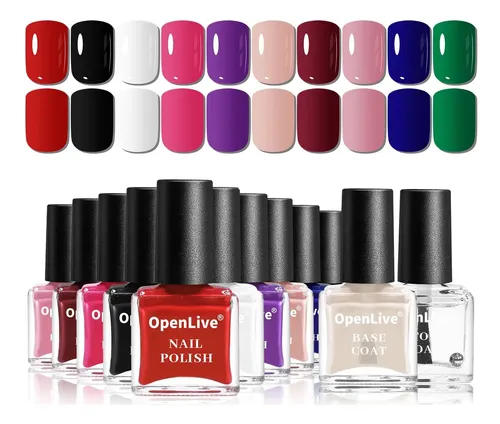 Kit Esmaltes Uñas Openlive 10 Colores Base Top Coat
