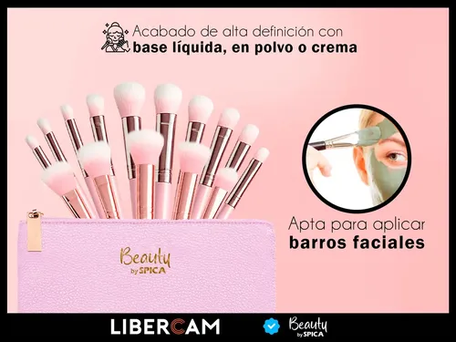 Set 15 Brochas Y Pinceles Para Maquillaje BEAUTY BY SPICA BRO-15 Estuche Colores Color Rosa
