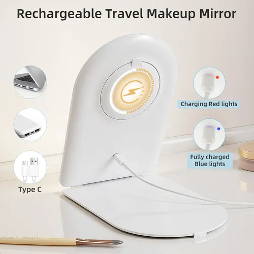 Espejo Maquillaje Funtouch Luz Led Recargable 10x Blanco