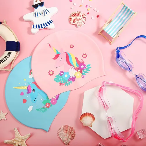 Gorra De Baño Geyoga Unicornio Talle Mediano Rosa Y Azul