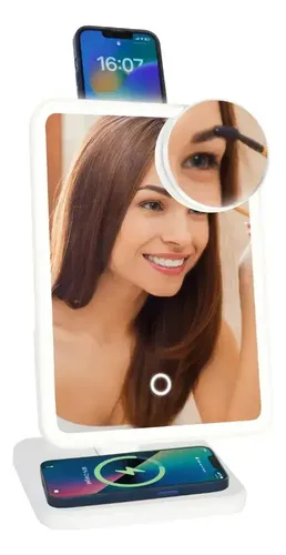 Espejo De Maquillaje Multifunción Luz Led Parlante Carga