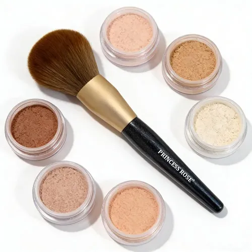 Brocha De Maquillaje Grande Con Mango Azul, Base Y Corrector