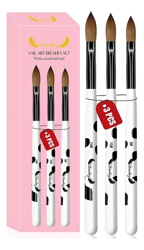 3 Pzas Pinceles Uñas Acrílicas 8/10/14 Kit Salon