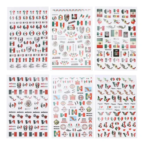 6 Hojas/juego De Pegatinas De Uñas Con Bandera Mexicana Para