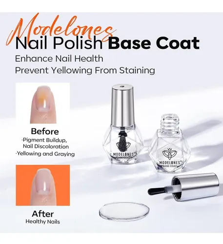 Set Esmalte De Uñas Base Y Top Coat Modelones 5 Ml X2