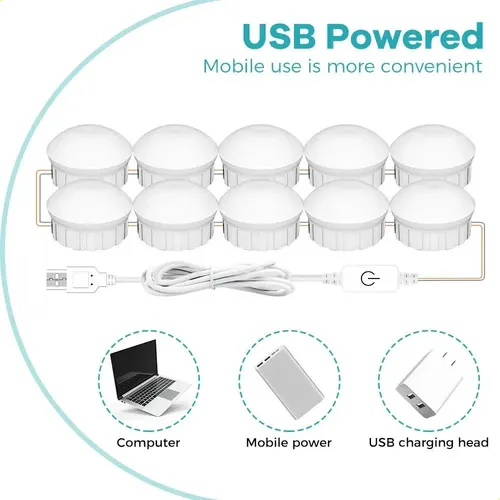 Kit 2 Focos Lamparas Luz Led Espejo Usb Maquillaje Camarin